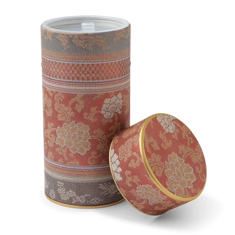 Wholesale Custom Printing Vintage Tall Spice Loose Tea Container Metal Round Empty Peony Tea Tin Box