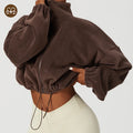 Workout Crop Jacket Long Sleeve Pullover Tops Loose Women's Sweatshirt Ready to Ship Casual 1 Piece Stand Fleece Woven Short