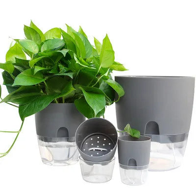 Hot Selling Double Layer Transparent Automatic Self Watering Flower Plants Pot Plant Pot Self Watering