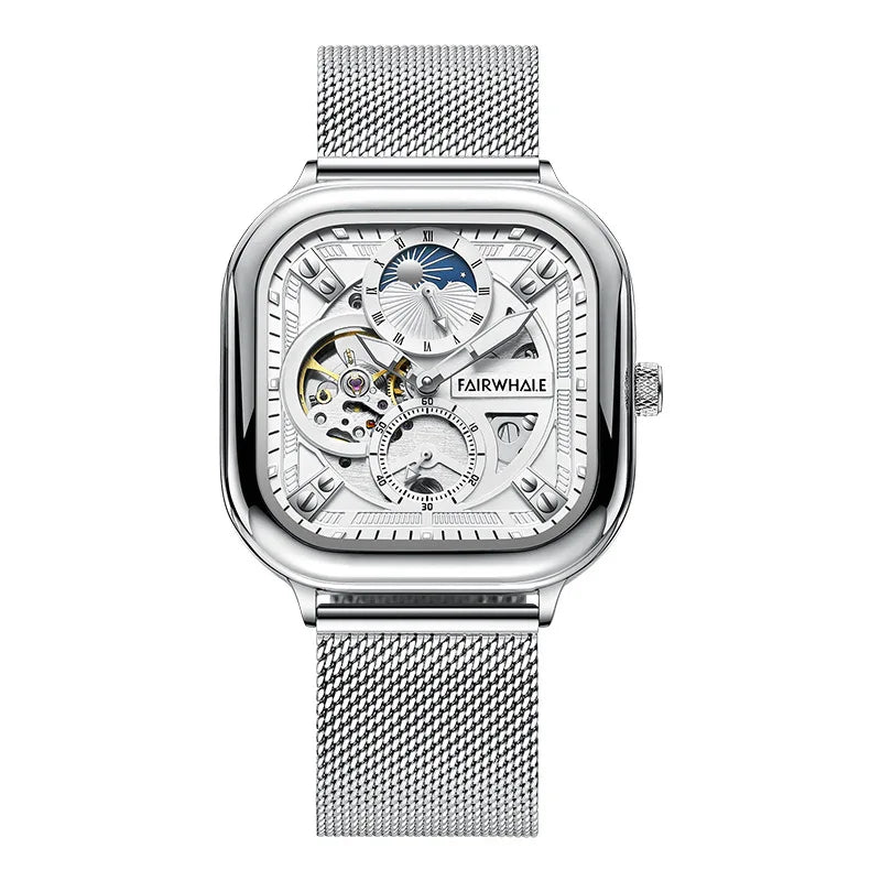 Support OEM Luxury Stainless Steel Case Waterproof Men Watch New Design Multifunction Winding Wristwatch