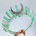 Boho Vintage Witch Tiara Faux Raw Crystal Headband Alloy Moon Ang Natural Crystal Wand Point Hair Hoop for Women Gift