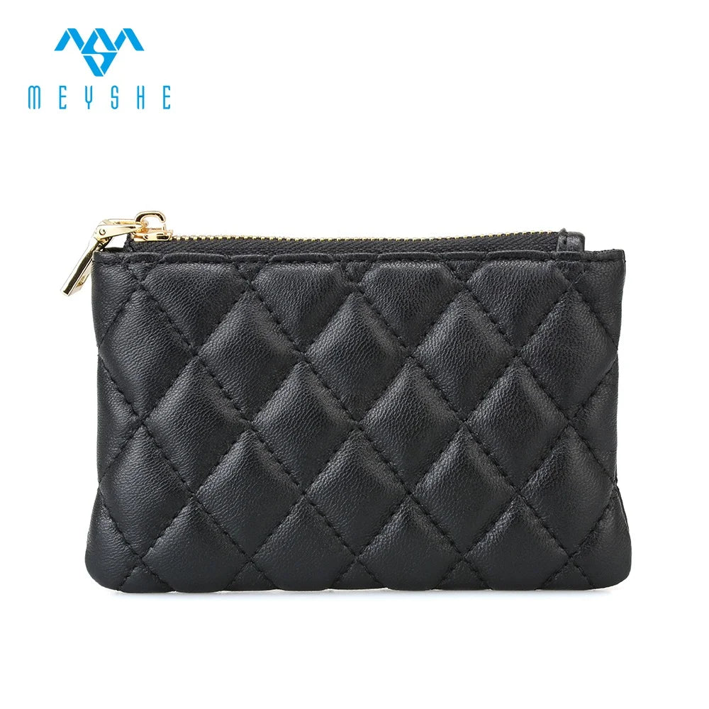 Custom Luxury Soft Sheepskin Genuine Leather Mini Coin Purse with Zipper and Lanyard Fashionable Lady Style for Keys and Gifts