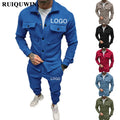 RUIQUWIN Custom Logo Men Button Jacket 2 Piece Heat Press Embroidery Blank Plain Tracksuit Casual Jogger Men's Sets