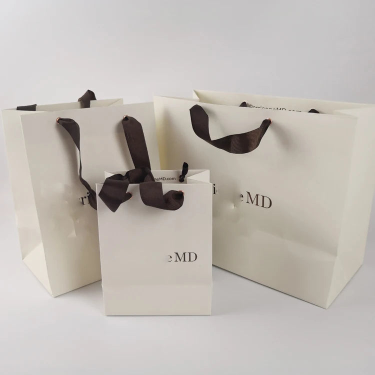 Cheap Price Shopping Gift White Paper Bag with Handles and Custom Logo Printing