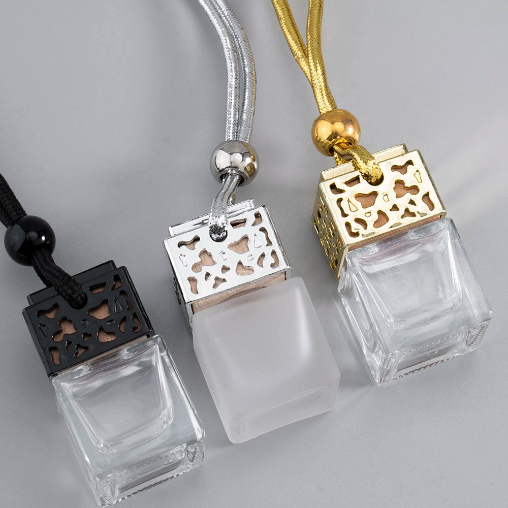 Empty Fragrance Hanging Car Diffuser Bottle Packaging Square Car Air Freshener Fragrance Glass Bottle