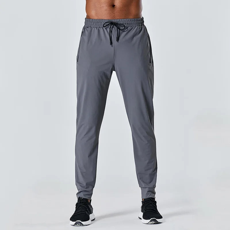 Running Gym Trousers Men Silk Breathable Workout Sports Sweatpants Drawstring Man Joggers Pants