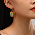 New Arrival Colorful Oil Dripping Cartoon Figure Earrings Stainless Steel Diamond Abstract Face Enamel Earrings