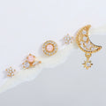 Korean Temperament Earrings Jewelry Set Wholesale Women Fashion Pearl Ear Stud 18K Gold Plated White Moon and Star Earrings