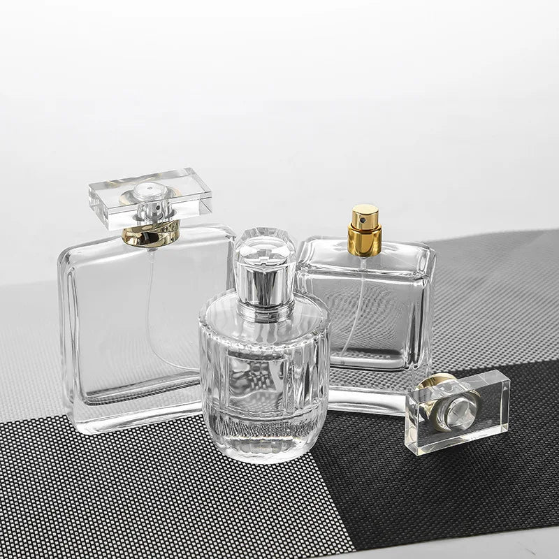 Flat Square Round Screw Luxury 30 ml 50 ml 100 ml Perfume Glass Bottle with Aluminum Magnetic Cap