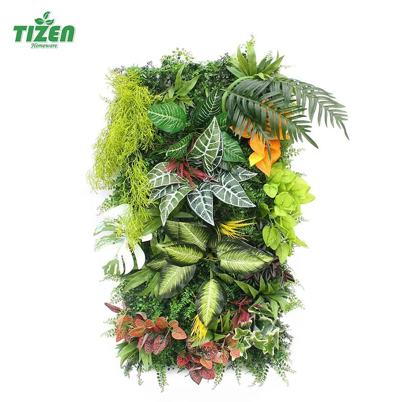 Tizen Wholesale Fake Faux Green Leaf Jungle Backdrop Artificial Vertical Plant Grass Wall