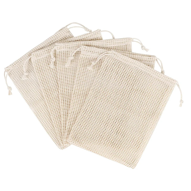 5x7 Inch 100% Natural Cotton Double Drawstring Mesh Bags for Herbs Nuts Spices