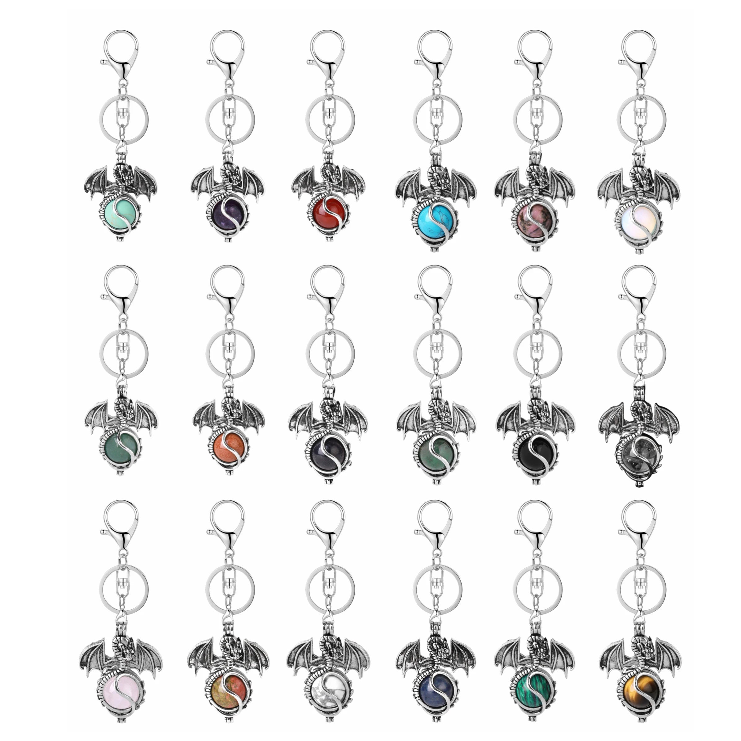 Wholesale New Arrival Copper Dragon Charms Key Ring Custom Natural Gemstone Keychain for Gifts