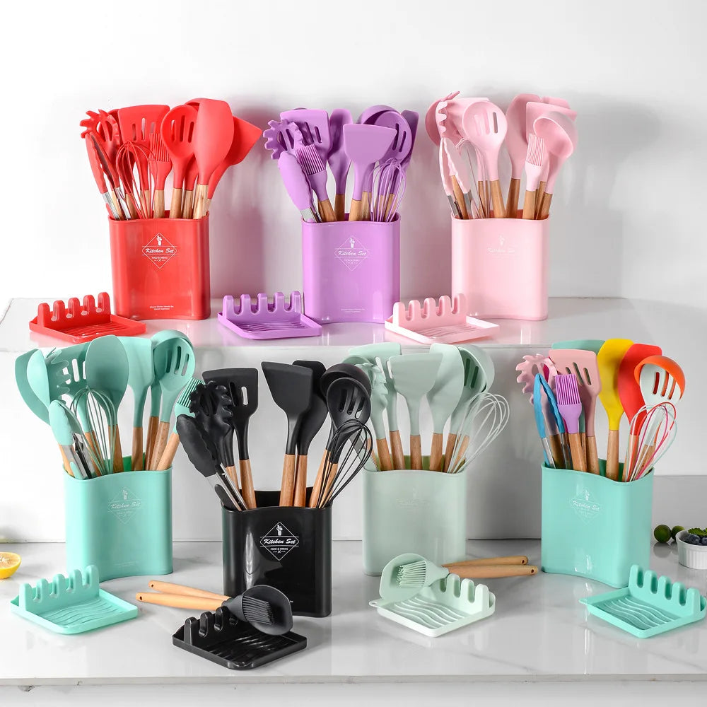 Wholesale Custom Non Stick Silicone Kitchenware Home Cooking Utensil Set Cookware Sets Silicone Kitchen Utensils Set
