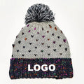 Custom logo New Style Winter Acrylic Multicolor Beanie Hat Knitted Pom Pom Cuff Women Beanie
