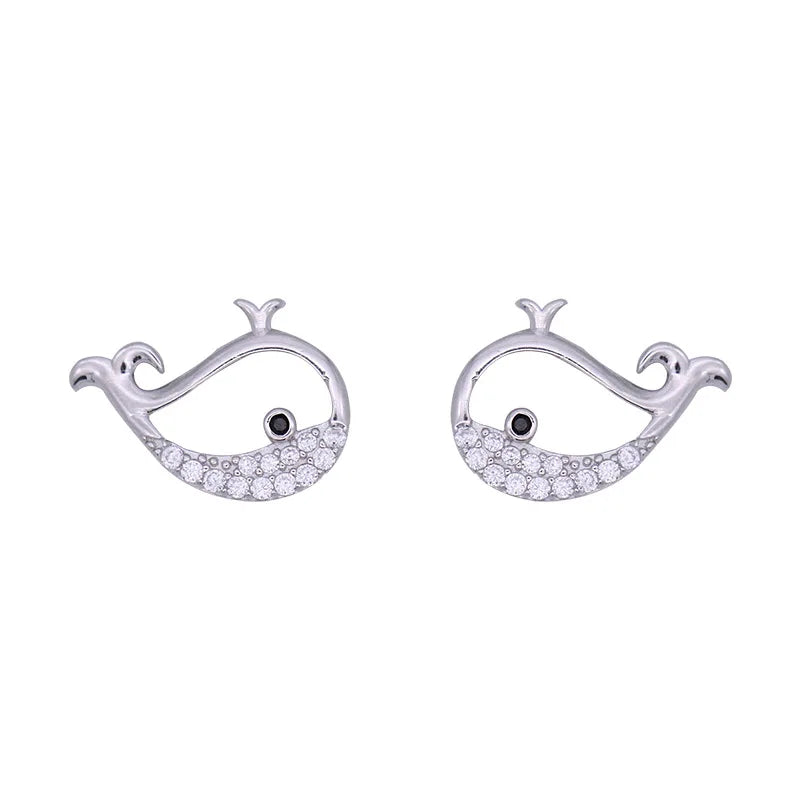 925 Sterling Silver Whale Earrings for Women Simple Fashionable Gold Plated Wedding Jewelry Cute Trendy for Anniversary Party