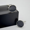 Men's Blue Black & Round Carbon Fiber Cufflinks Perfect Gift for Engagement Wedding Party or Anniversary 18mm Size