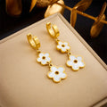 Flower Drop Earrings Waterproof Titanium Geometric Pendant with Zircon Pearl Trendy Fashionable Jewelry Hoop Earings