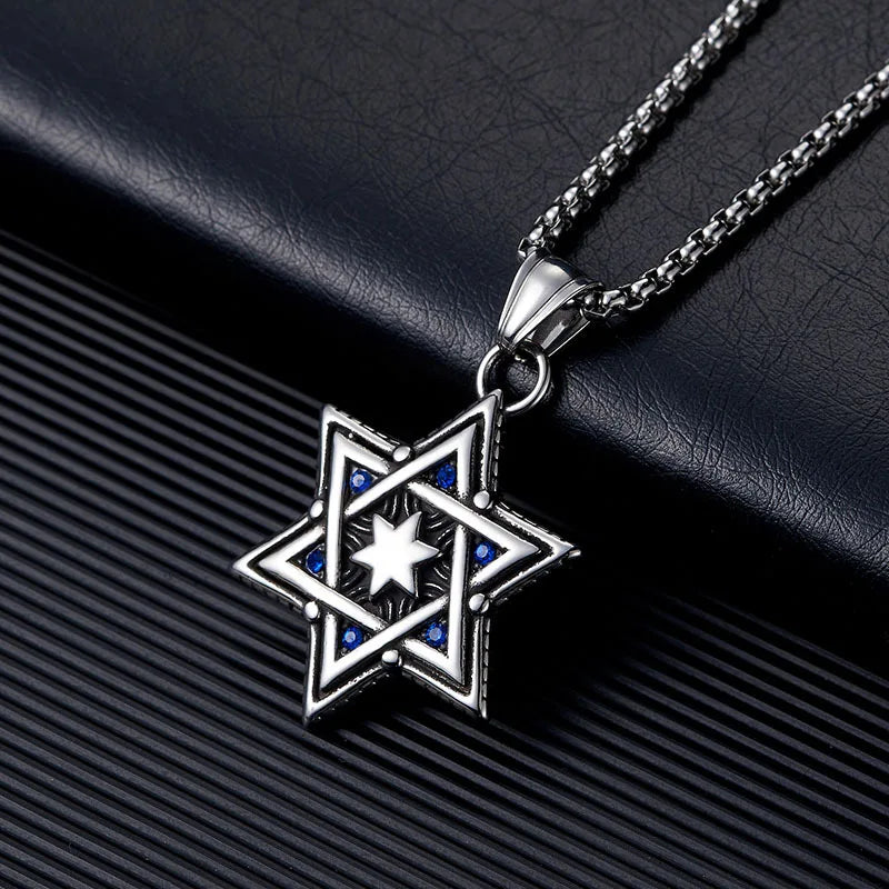 Star of David Chai Hebrew Jewish Jewelry Pendant Necklace Religious Amulet Men Statement Pendant Stainless Steel Necklace