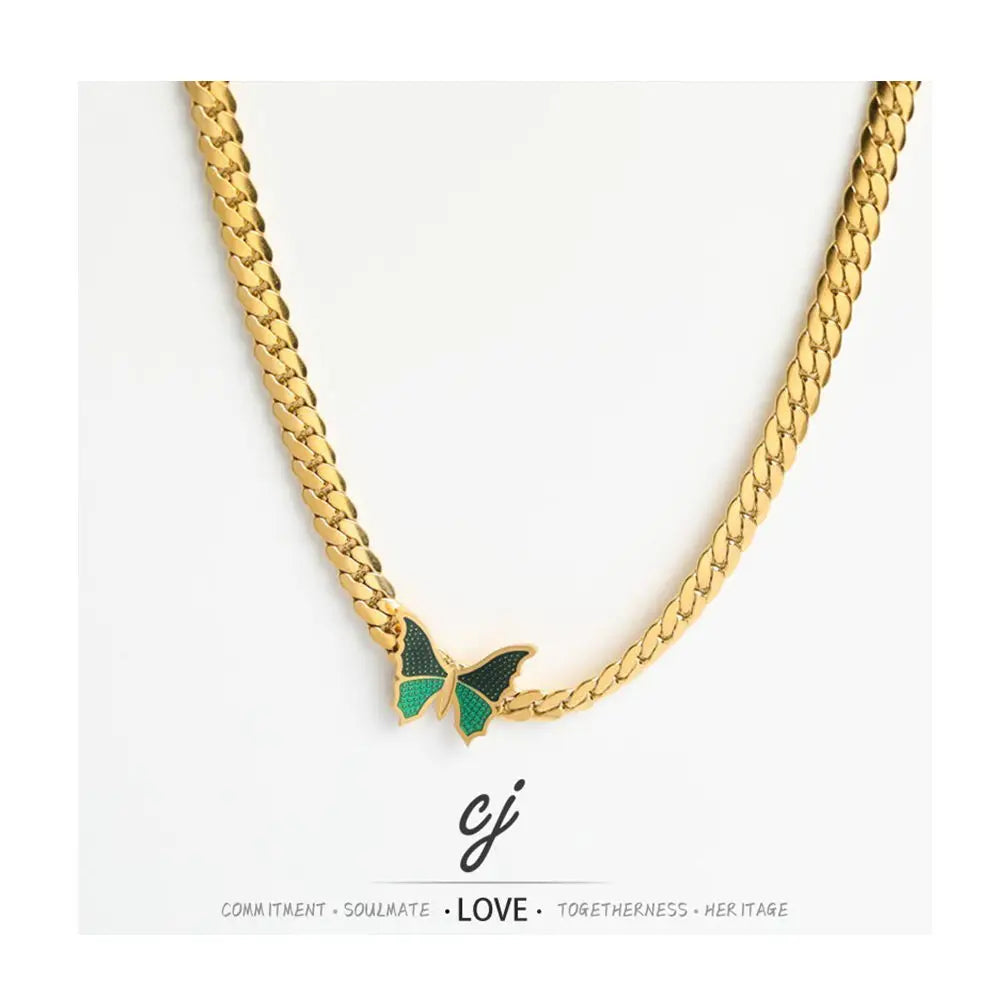 Carline Jewelry Minimalist Stainless Steel Snake Chain Necklace Butterfly Necklace 18K Gold Plated Jewelry for Women