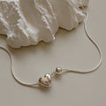 Minimalist Jewelry Smooth Bubbles Heart Pendant Snake Chain 925 Sterling Silver Love Necklace Women