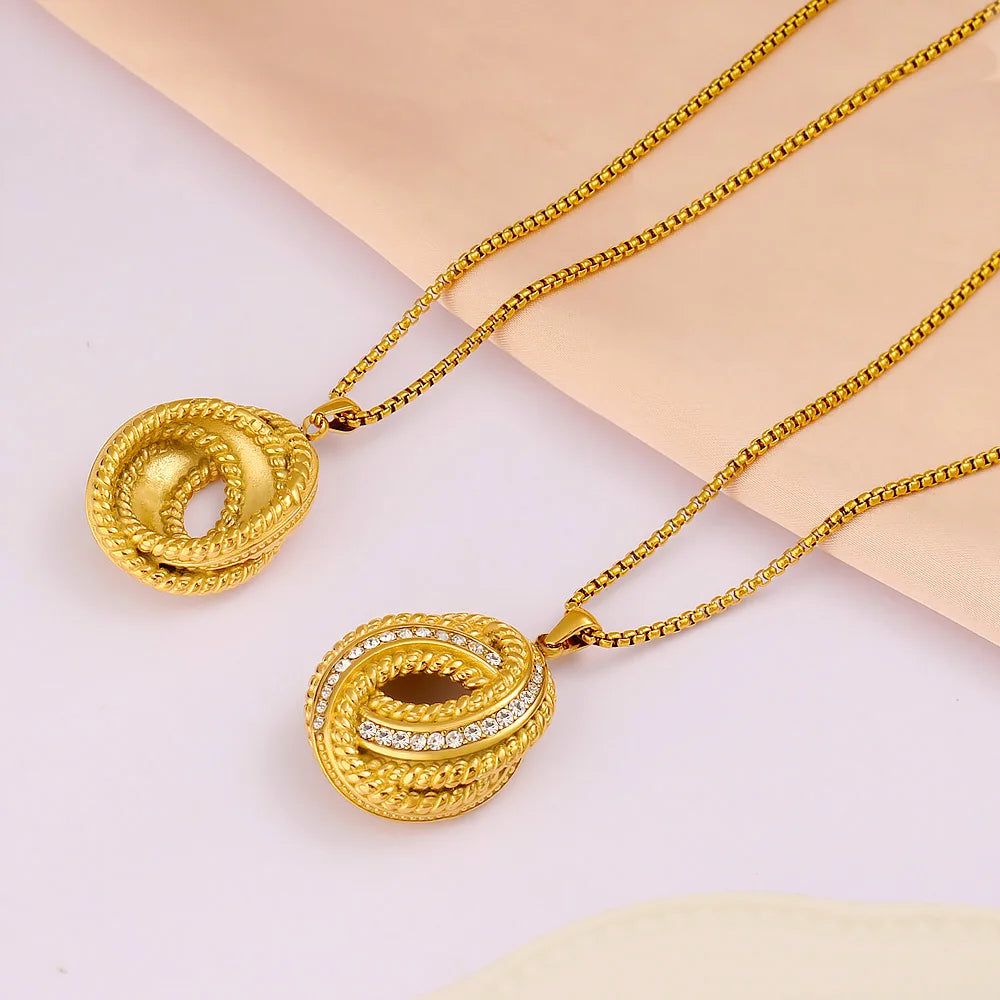 18K PVD Gold Plated Jewelry Set Twisted Pendant Necklace Waterproof Jewelry Stainless Steel Waterproof