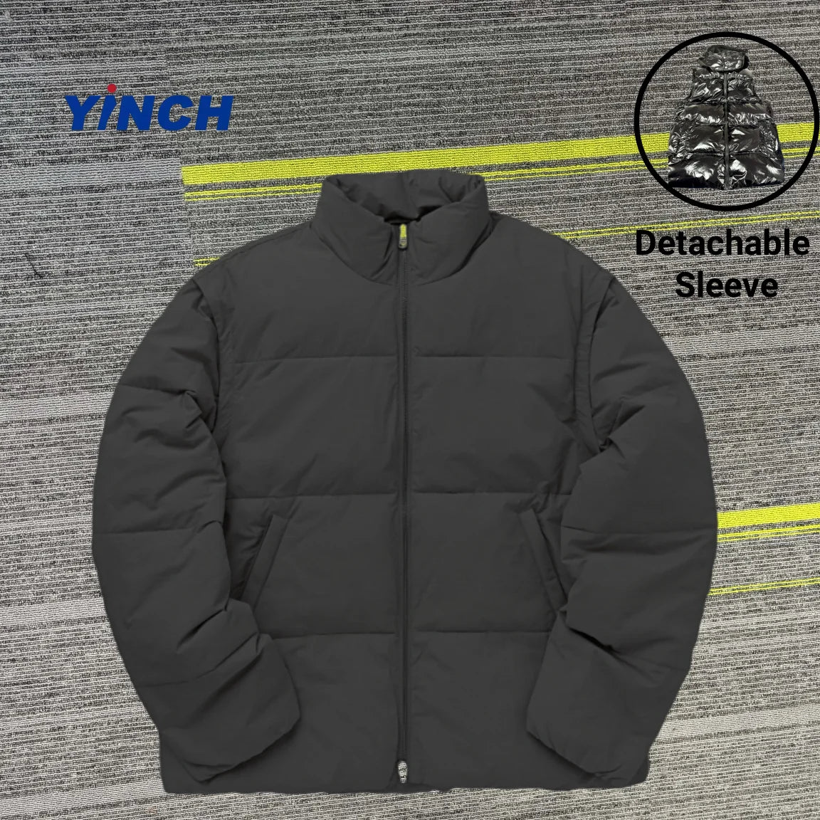 LAYENNE Men's Hooded Puffer Winter  Bubble Quilted Padded Sleeve Detachable Puffer Jacket Men