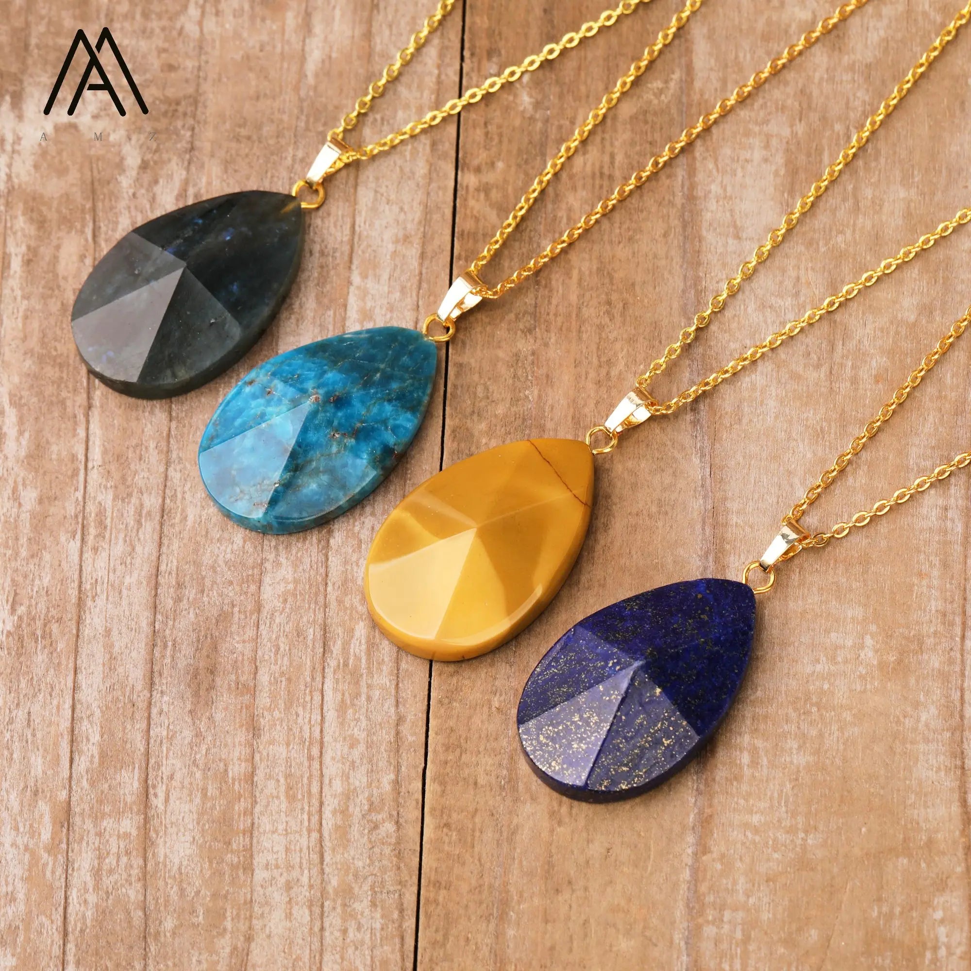 Classic Teardrop Pendant Necklace Natural Gemstone Gold for Weddings Parties Wholesale Classic Jewelry Factory Manufacturer