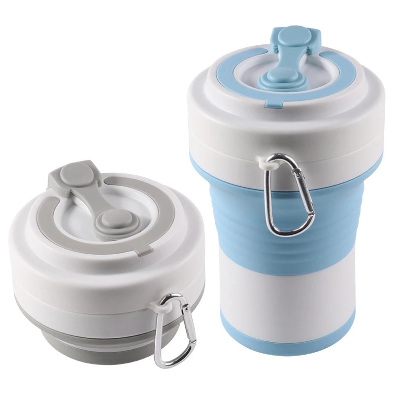 Portable Eco Friendly Reusable Folding Cup Silicone Collapsible Drinking Cup Water Bottle Coffee Mug 20oz With Lid and Carabiner