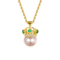 CZCITY Freshwater Pearl Cubic Zircon 925 Sterling Silver Woman Necklace Heart Pendant Crown Necklace