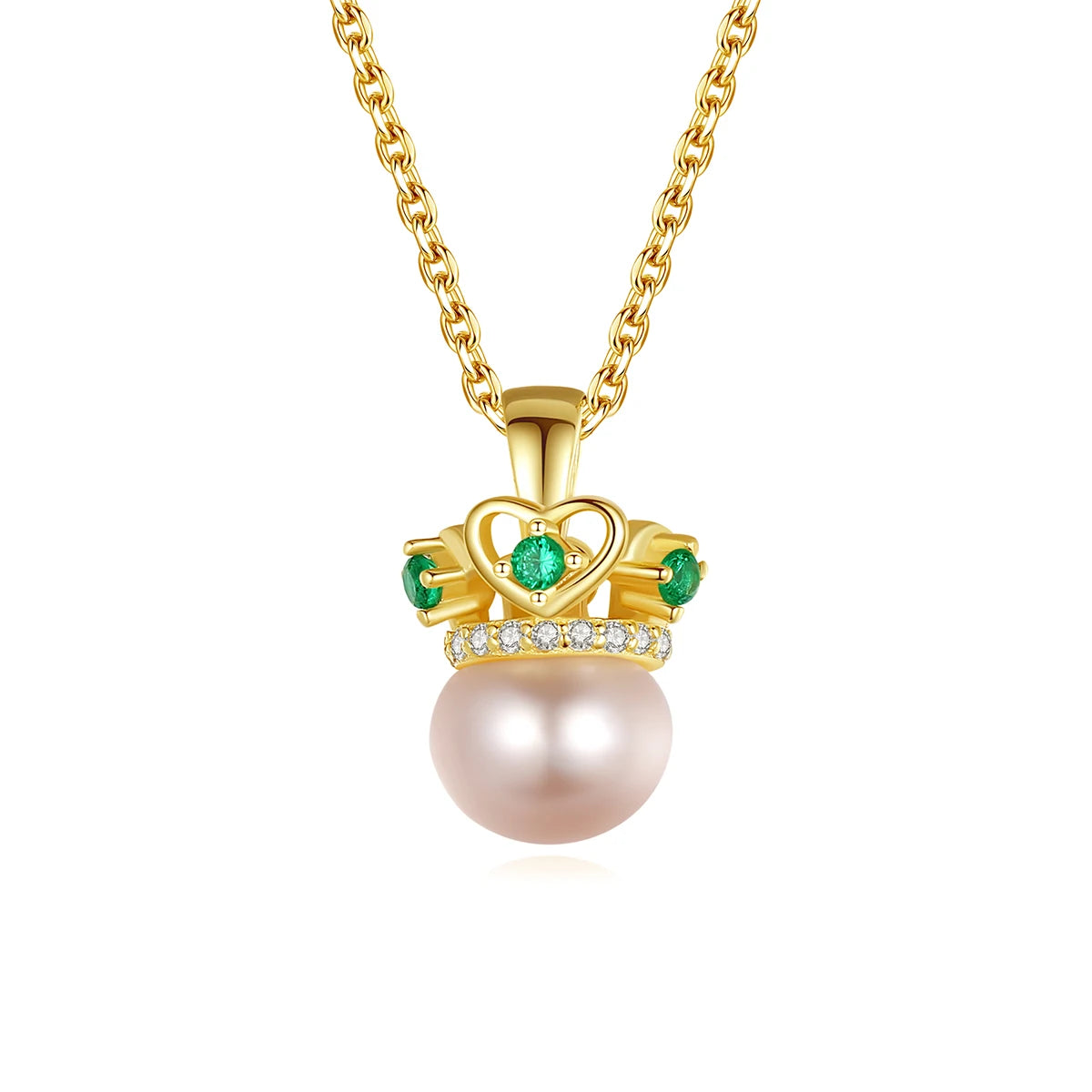 CZCITY Freshwater Pearl Cubic Zircon 925 Sterling Silver Woman Necklace Heart Pendant Crown Necklace