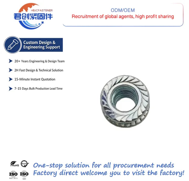 Zinc Plated Hex Flange Nuts for Mining Applications High Strength Galvanized ISO Standard CLASS 4 Grade 8mm Hole Diameter