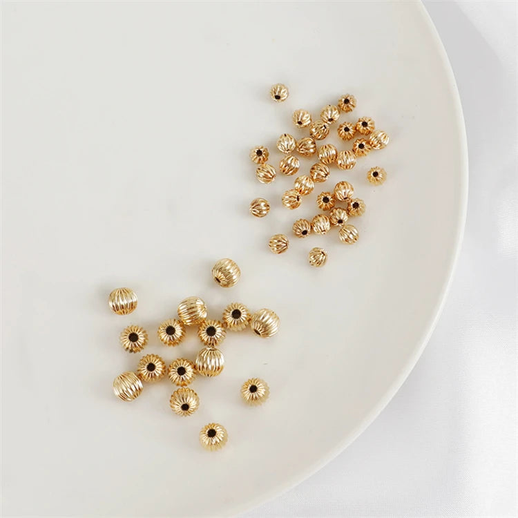Crimp Tubes Forjewelry Accessories Making Brass Round Ball Stripes Beads Cover 18k Gold Plating Perler Designs Bead