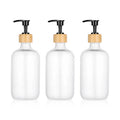 500ml Frosted Transparent PET Plastic Bottle Tith Black Lotion Pump Bamboo Lid Screen Printed Cosmetic Packaging