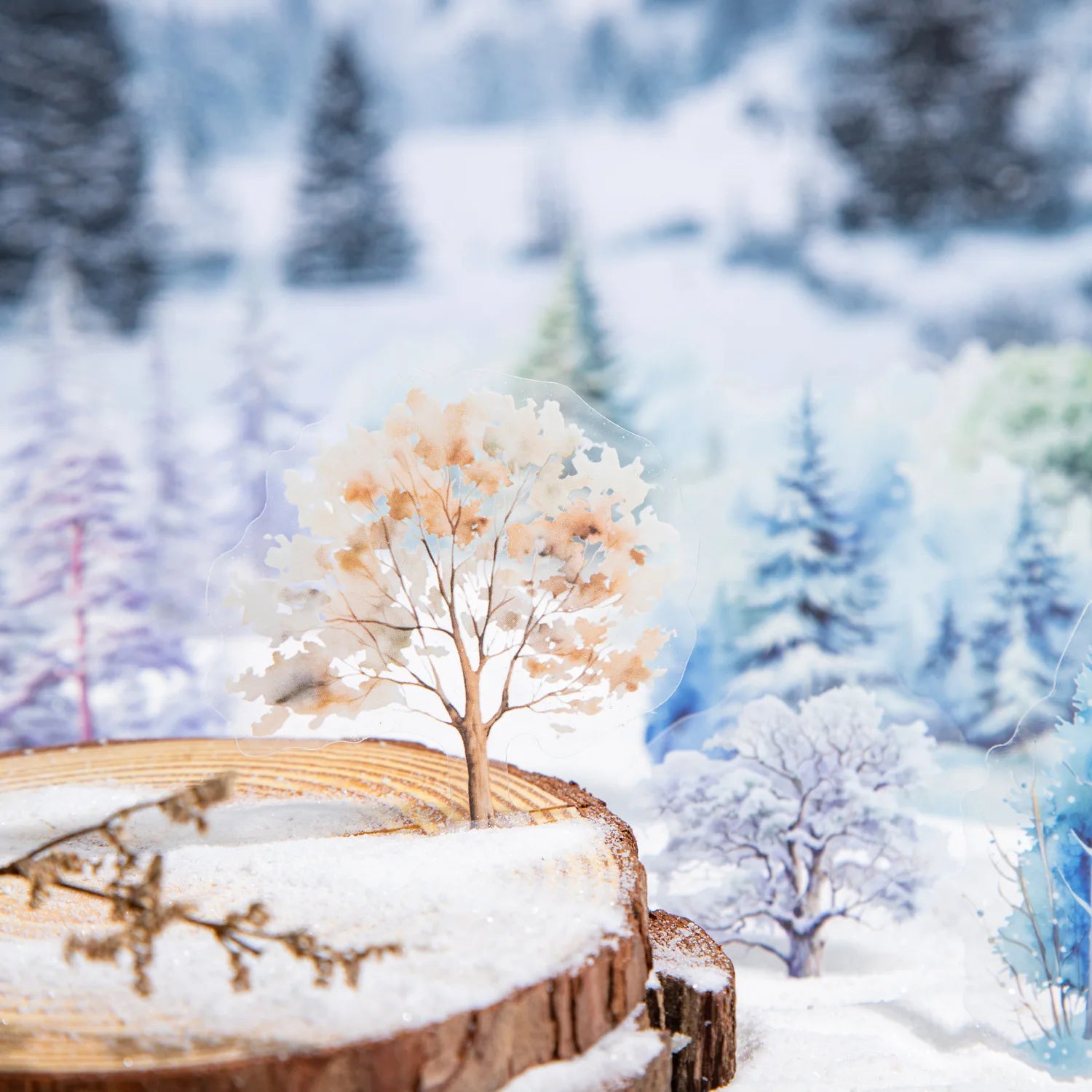 20 PET Stickers Per Pack Tree Shadow in the Snow Series Winter Tree Landscaping Handbook Materials 6