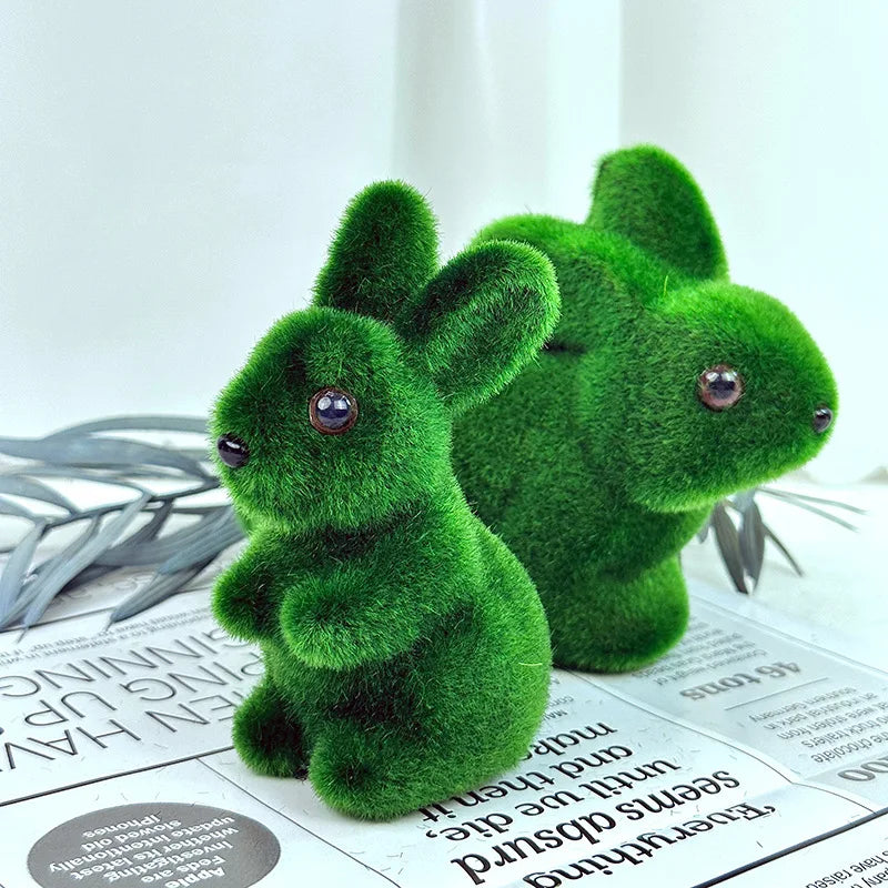 Easter Bunny Decor Realistic Green Foam Animal Statue Small Indoor Spring Topiary Artificial Moss Rabbit