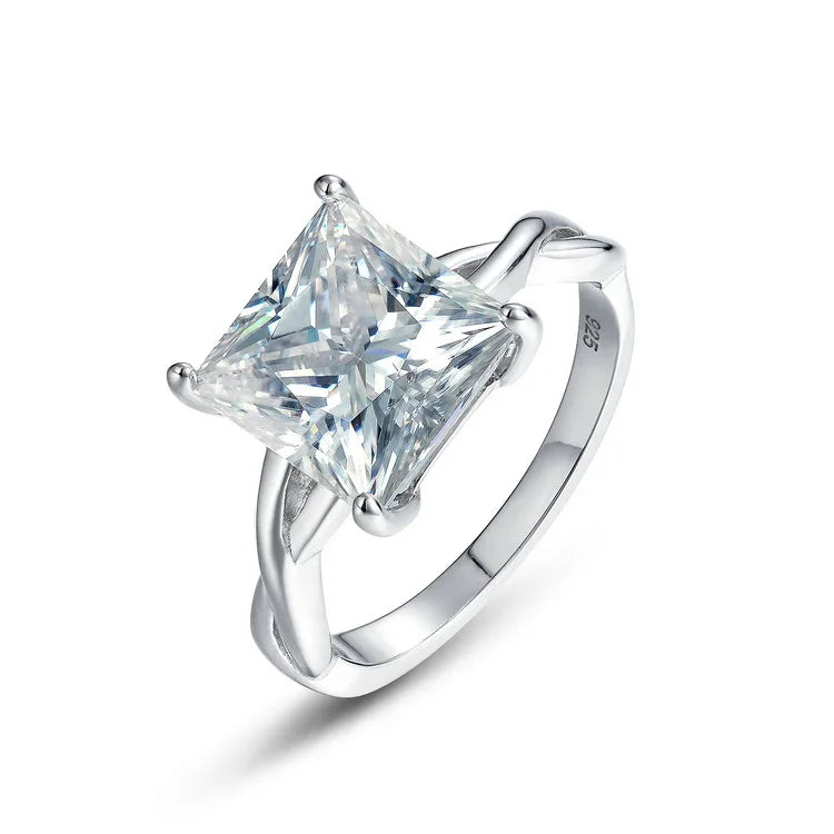 Luxury Shining Princess Cut 3Carat 4 Carat Square Moissanite Diamond Gold Plated Engagement Silver Ring for Women MegaBDM