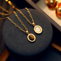 Fashion Vintage 18k Gold PVD Plated Brass Natural Tiger Eye Stone Jewelry Oval Pendant Necklace for Women