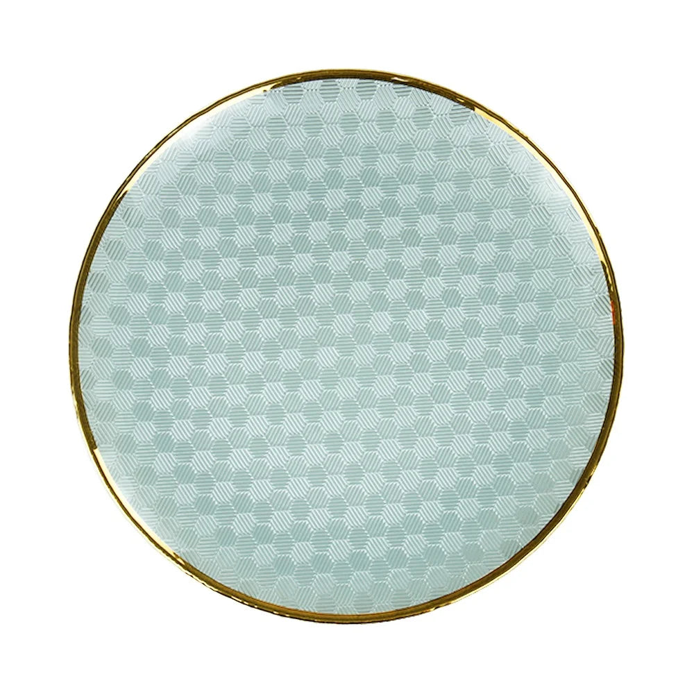 Wholesale Luxury Creative European Style Glass Dish Tableware 13Inch Clear White Light Green With Gold Rim Glass Charger Plates
