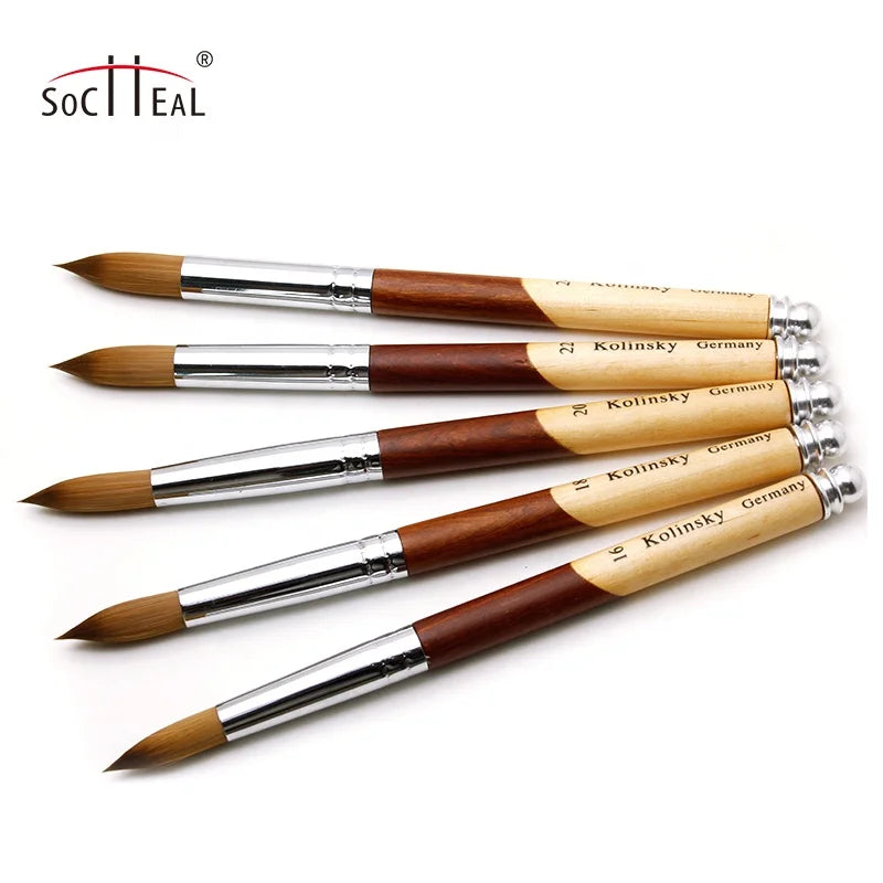Simple Style Acrylic Nail Art Brush with Wooden Log Handle Round-Head Crystal Kolinsky Hair 3D Carving Brush