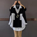 Wholesale 2026 Spring Oversized Loose Slim Medium Length Contrast Striped Shirt Simple Daily Top Westernized Shirt