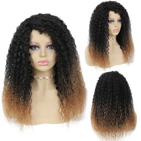 X-TRESS Kinky Curly Synthetic Mixed 30% Human Hair Wigs Machine Made Hair Wig for Black Women 18 Inches Heat Resistant Fiber Wig
