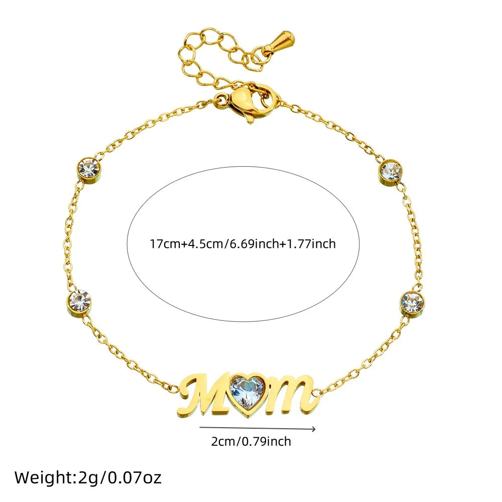 2025 Mother's Day Birthday Gift Mom Stainless Steel Bracelet Non Tranish MAMA Jewelry Letter Mom Heart Pendent Bracelet for Gift