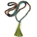 Religious Tiger Eye  Black Lava Gemstone Africa Turquoise Tassel Pendant Necklace Yoga 108 Beads Mala Necklace Western Jewelry