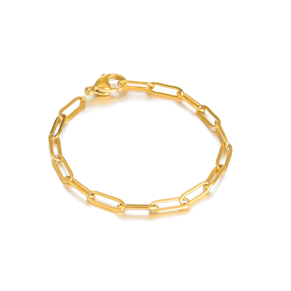 Friendship Paperclip Link Chain Women Girls Stainless Steel Gold Color Bracelets Minimalist Fashion Jewelry Gift