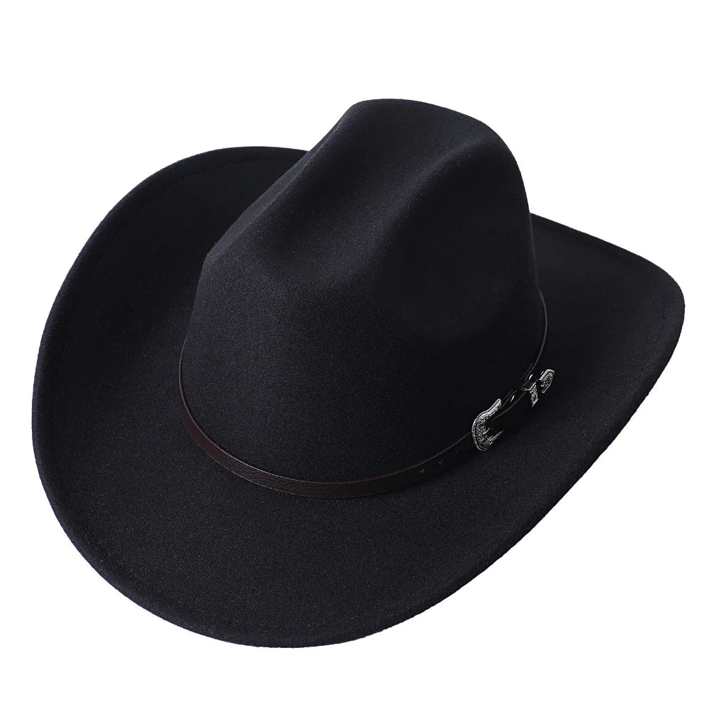 Custom Logo Classic Felt Wide Brim Western Cowboy Cowgirl Hat with Custom Belt for Travel Party Outdoor Use Unisex Four Seasons