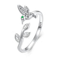 Factory 925 Sterling Silver Hummingbird Opening Ring for Women Pave CZ Ring Eternity Band Fine Jewelry Birthday Gift SCR871