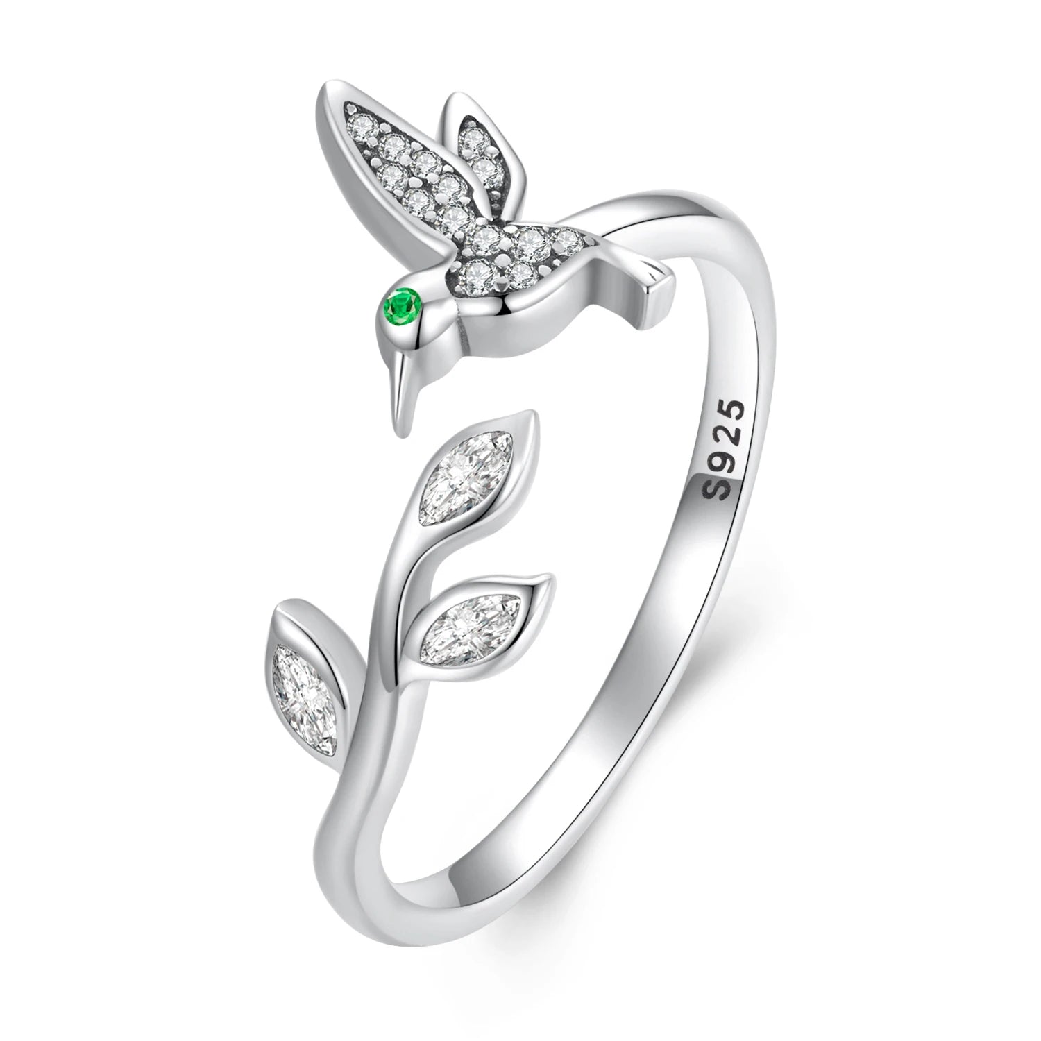 Factory 925 Sterling Silver Hummingbird Opening Ring for Women Pave CZ Ring Eternity Band Fine Jewelry Birthday Gift SCR871