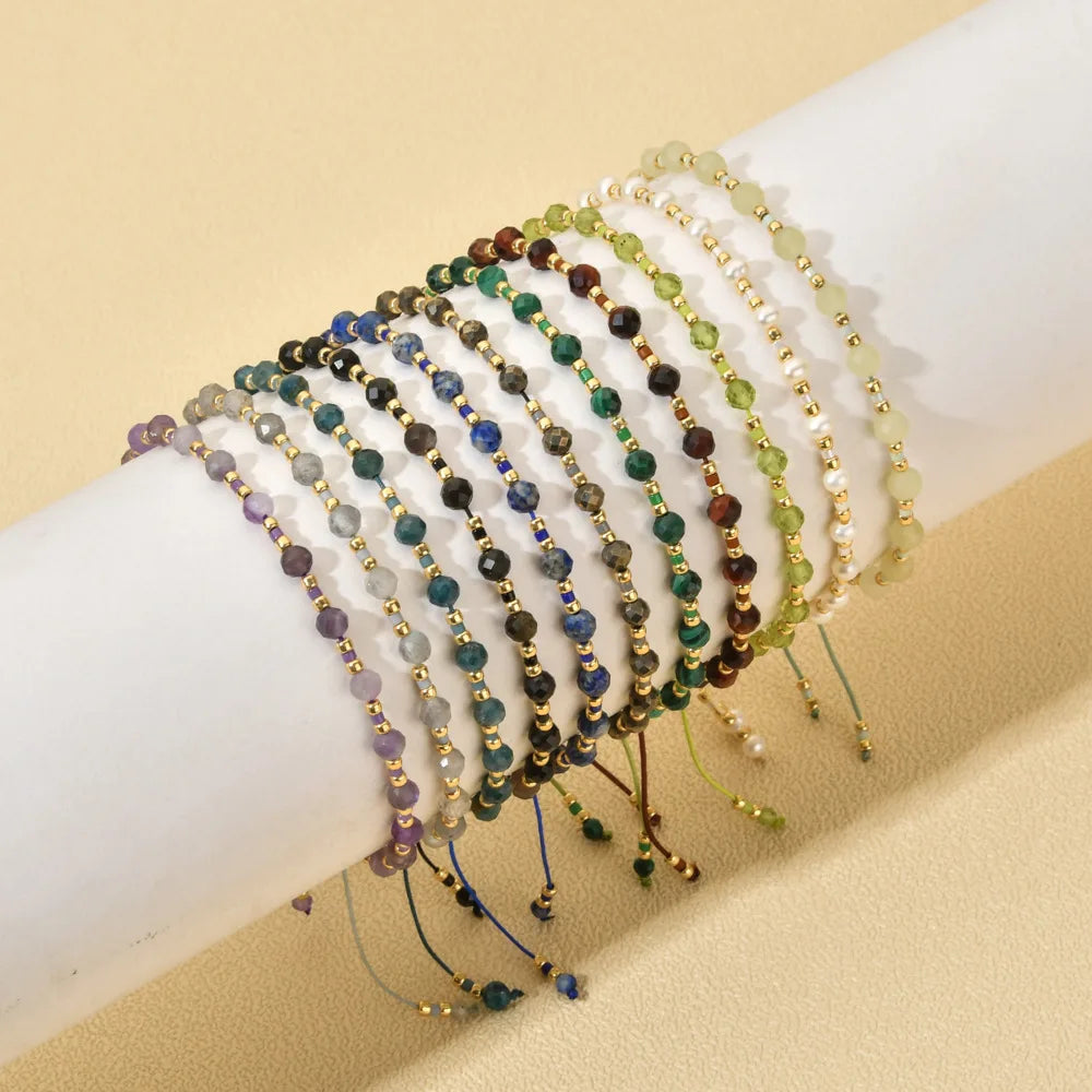 Bohemian Style 3-4MM Faceted Stone Bracelet Natural Stone Seed Beads Strings Bracelet for Women