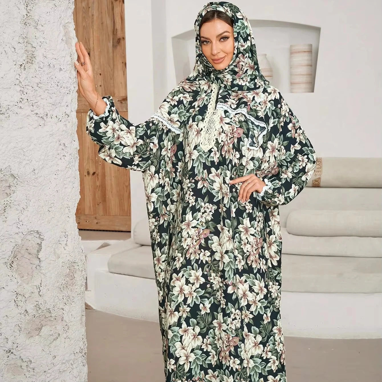 Middle East Islamic Clothing Muslim Women Dress Fashion Scarf Attached With Printed Prayer Abaya