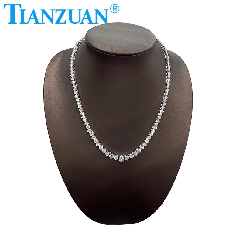 925 Sterling Silver Hiphop Jewelry Round Moissanite Tennis Necklace Rhodium Plated Customize Tennis Chain Link